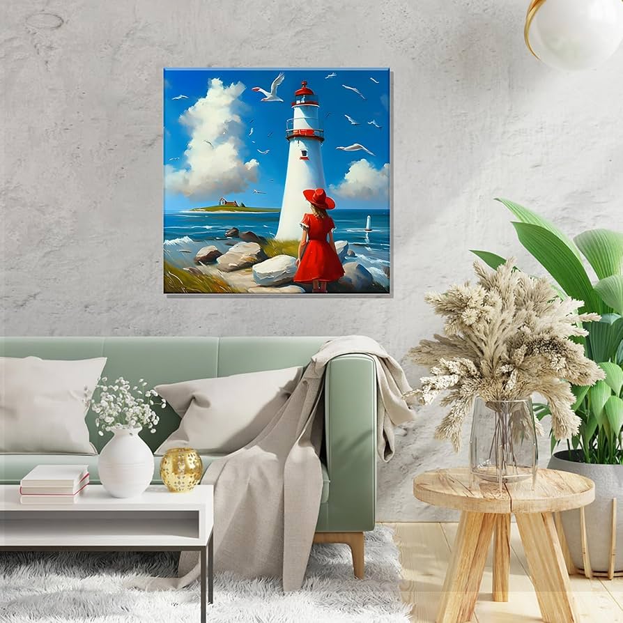 油彩画 灯台の風景 横約60cm x縦約 53cm 油彩画 灯台の風景 横約60cm x縦約 53cm 油彩画100号 「灯台の